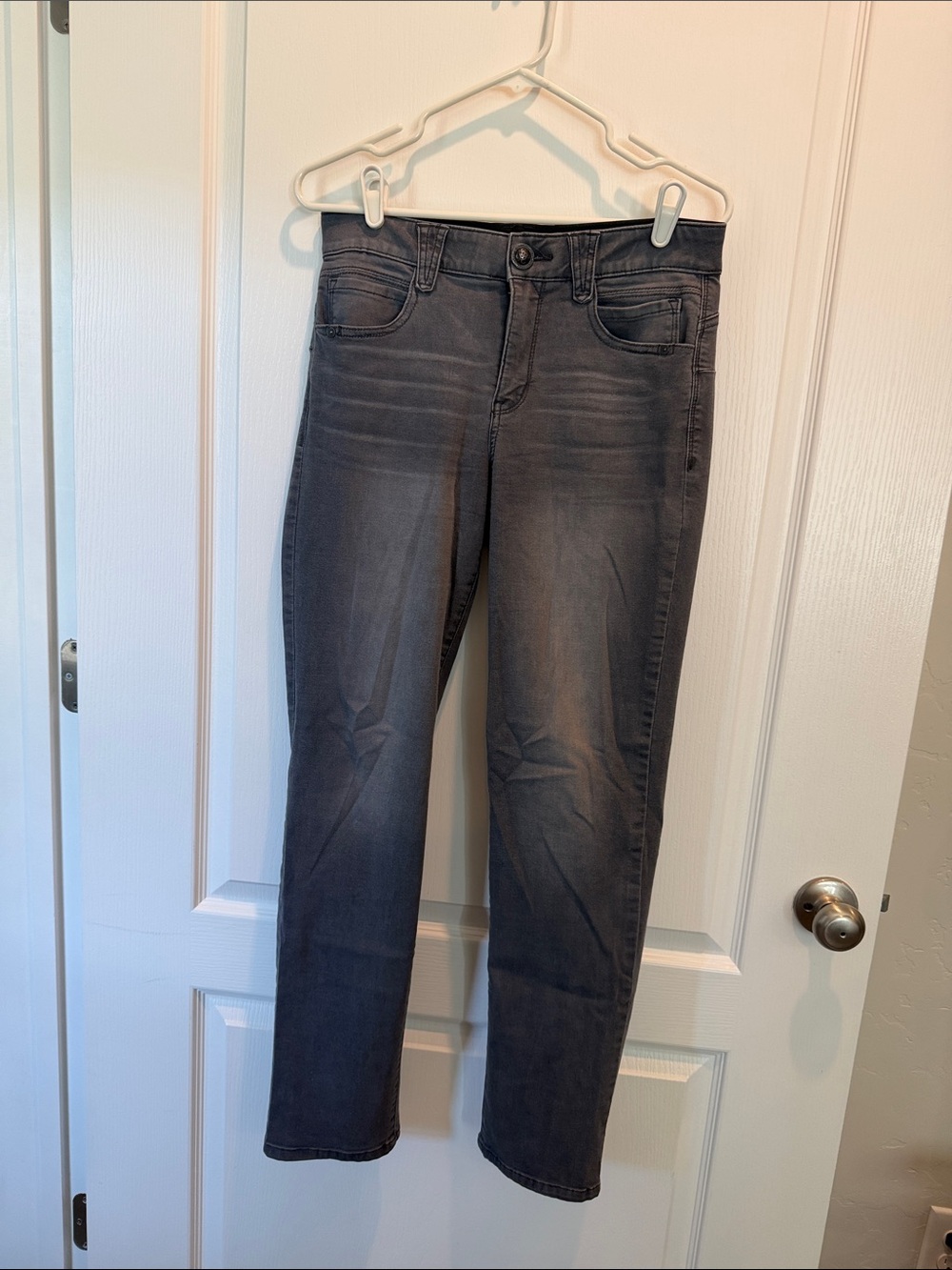 Democracy High-Rise Slim Straight Jeans in Charcoal Gray